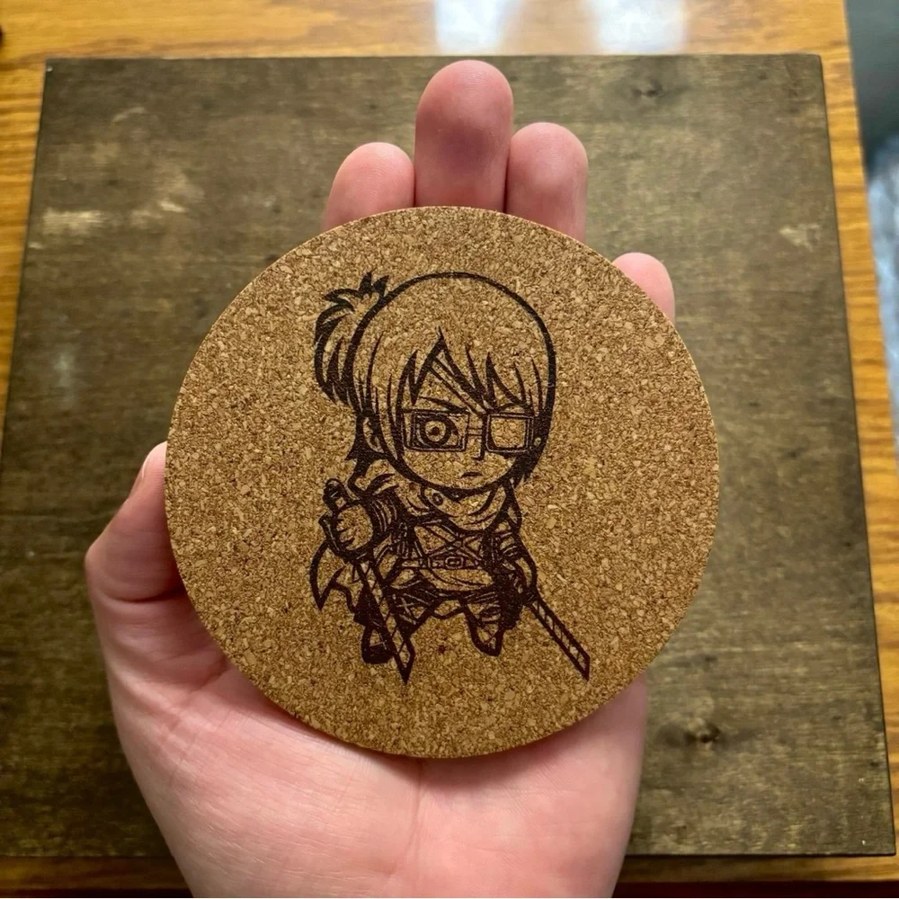 Attack On Titan Hange Zoë Chibi Style Laser Engraved Cork Coaster #2